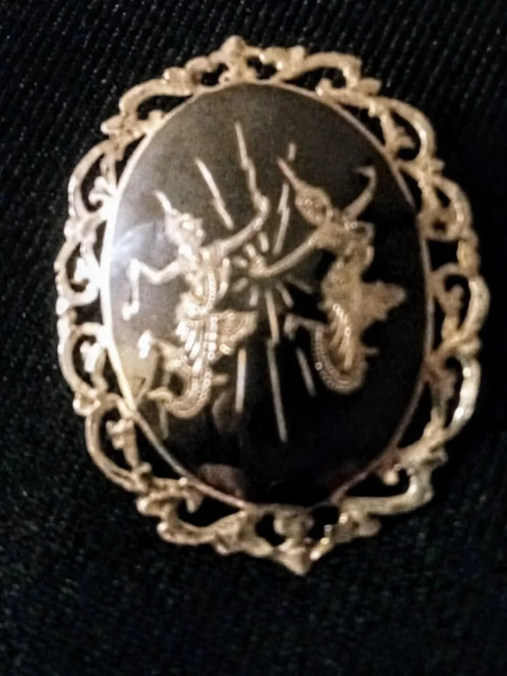 Vintage Siam Niello Sterling Brooch God & Goddess Lapel Pin silver sterling